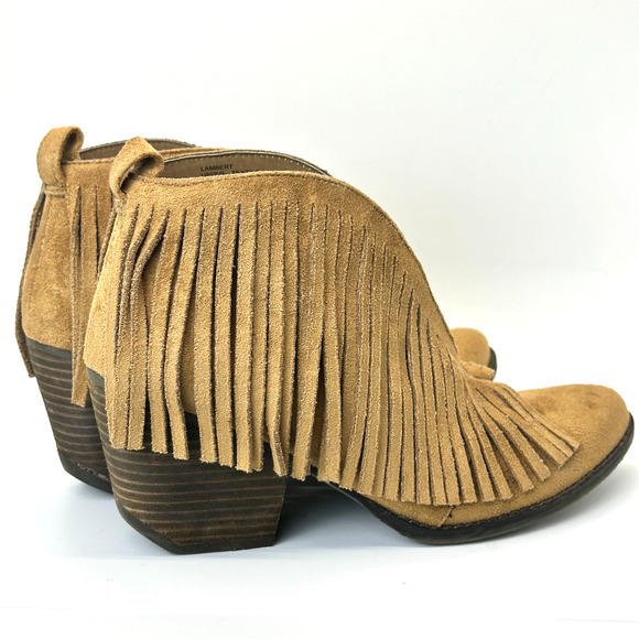 Coconuts By Matisse Lambert Saddle Fringe Ankle Boots Camel Western 8 Faux Suede - Picture 5 of 14